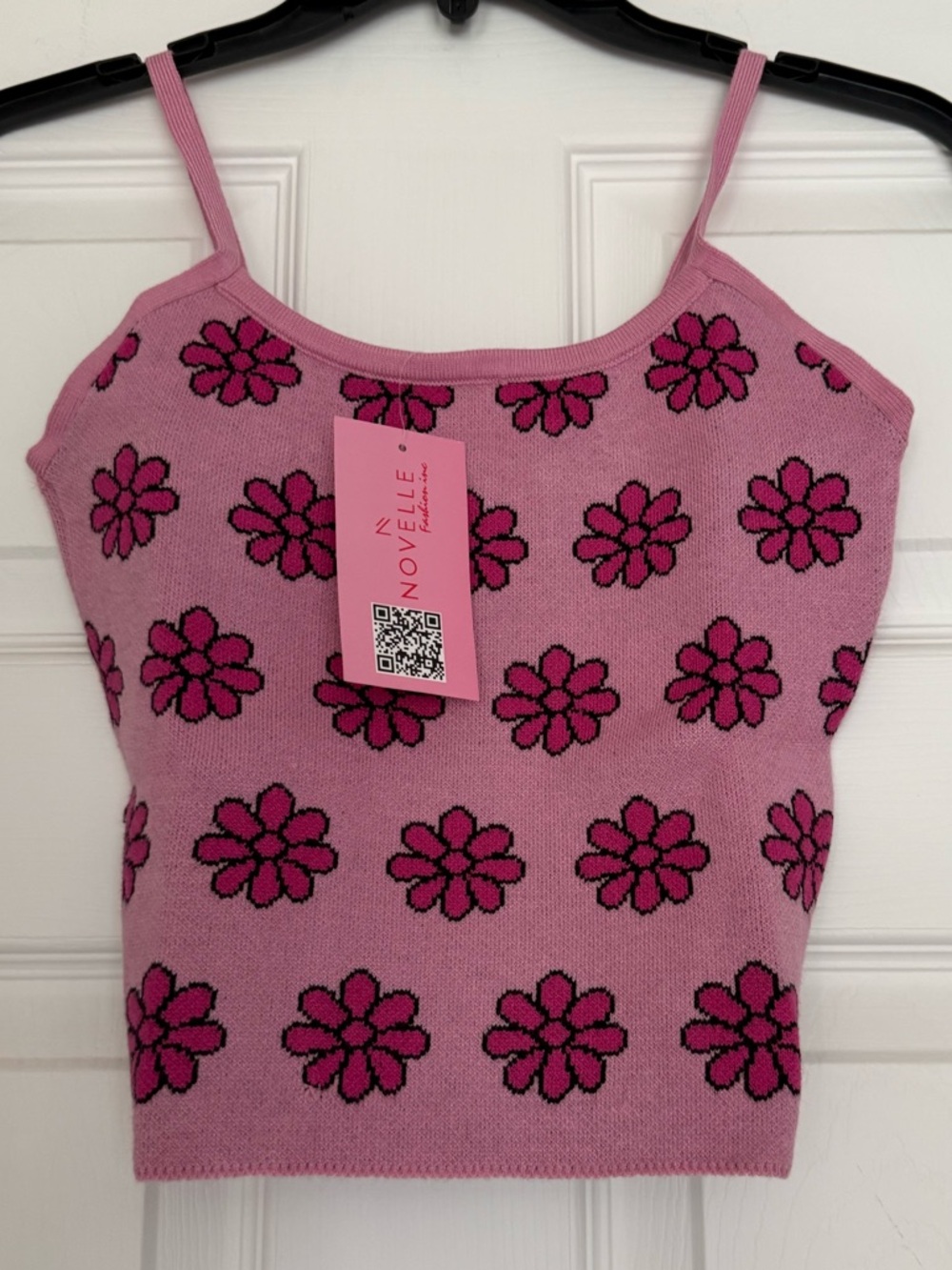 Noelle Pink Floral Knit Cami with Dark Pink Flowers